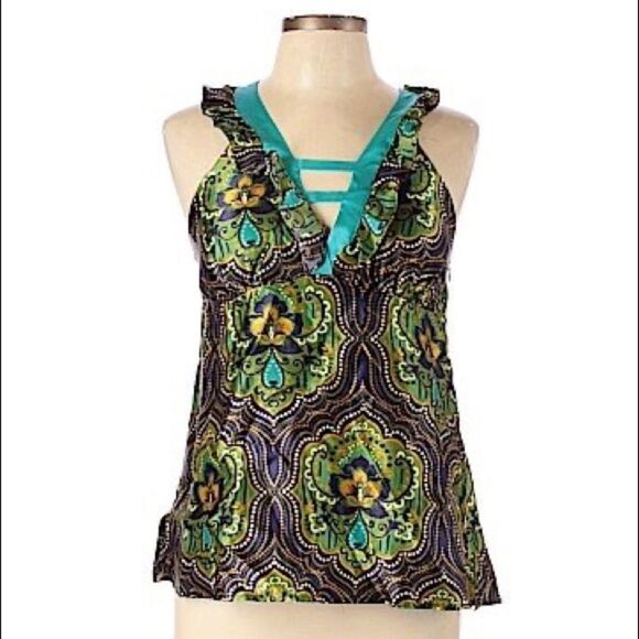 Postella Green Ruffle Sleeve Peacock Tank - Large - Picture 1 of 16
